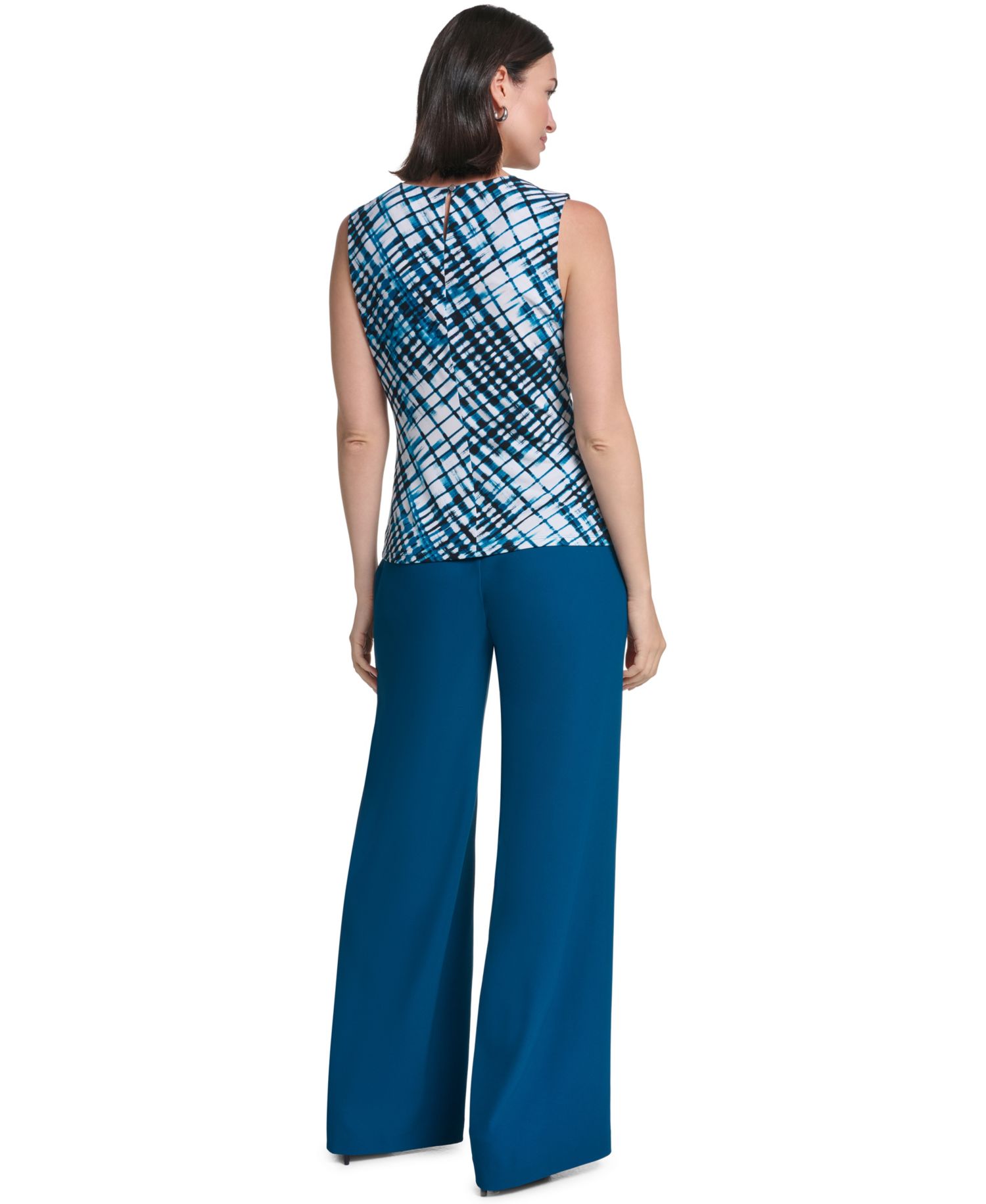 Women's Pleated Crewneck Sleeveless Top