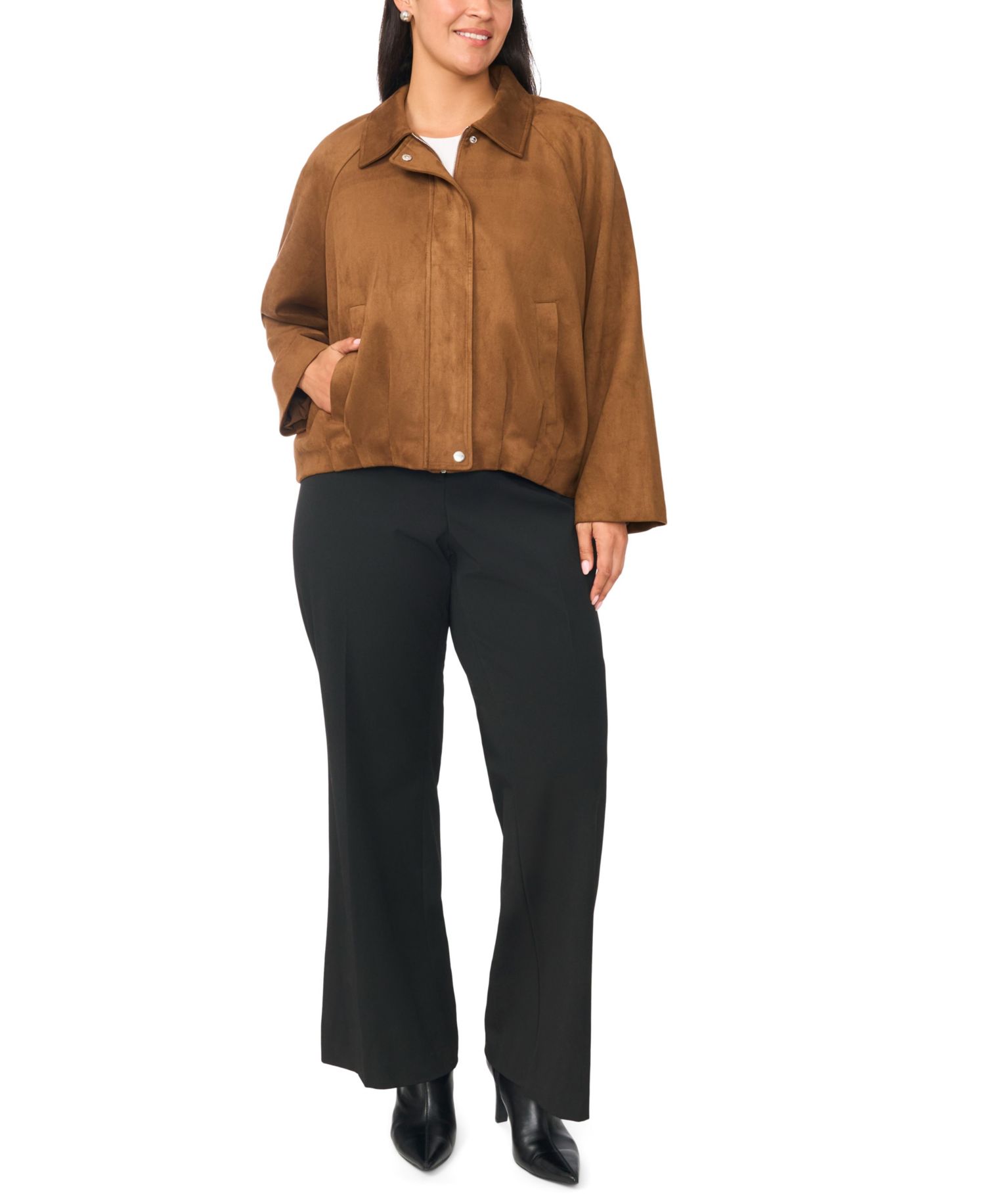 Plus Size Raglan-Sleeve Faux-Suede Work Jacket