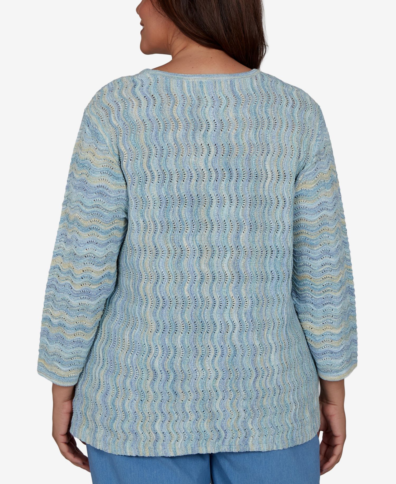 Plus Size Provence Textured Scalloped-Stripe Sweater