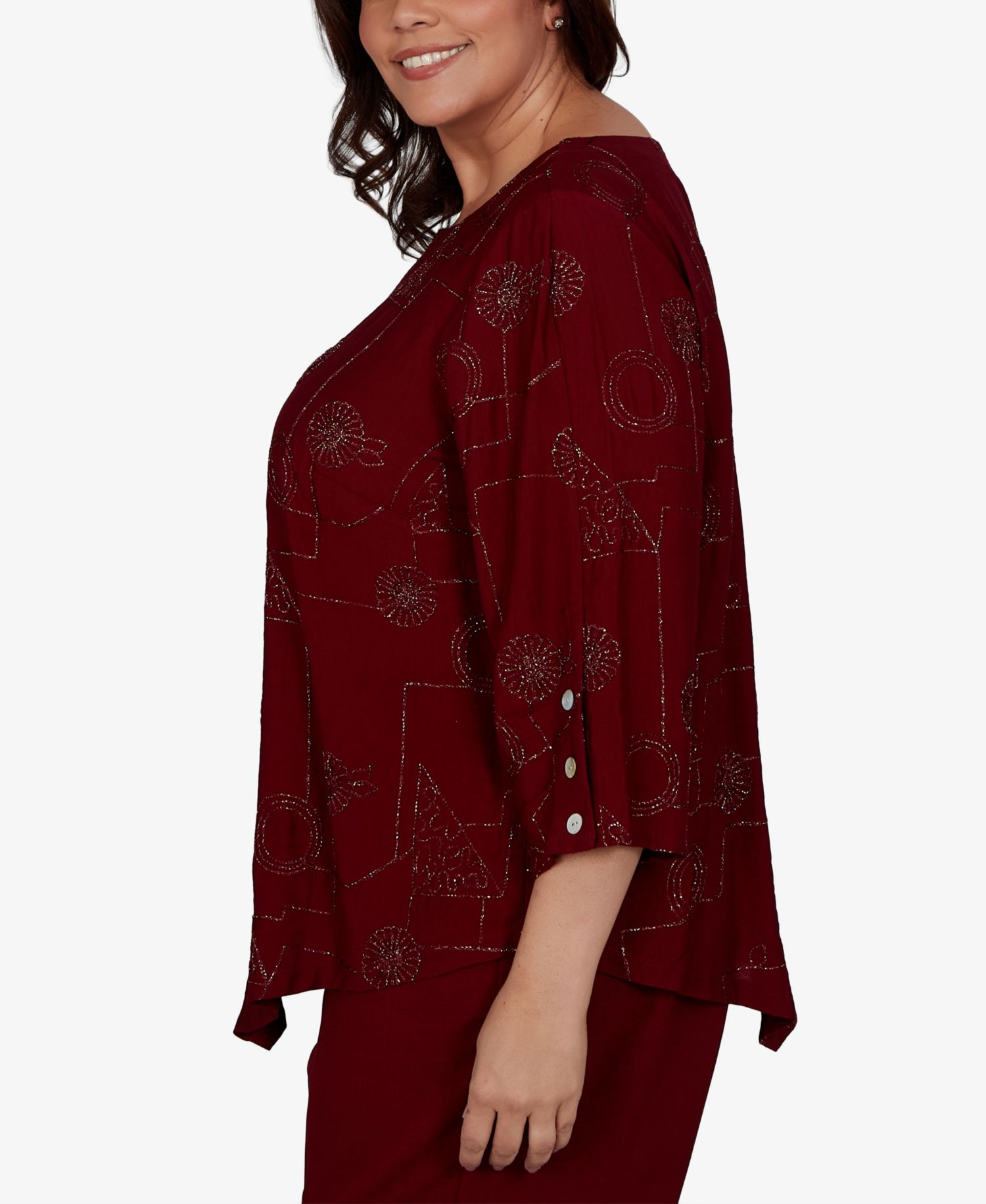 Plus Size Union Square 3/4-Sleeve Floral Soutache Detailing Blouse