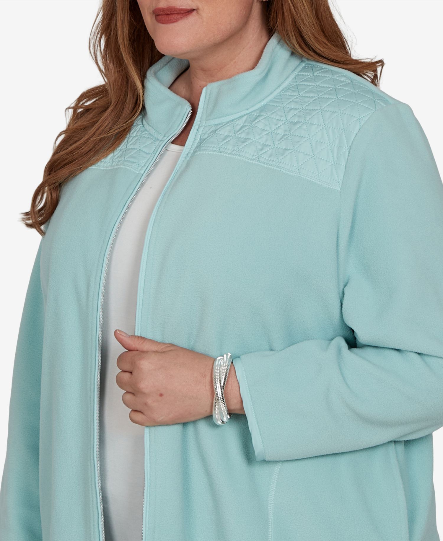 Plus Size Quilted Zip-Front Knit Jacket