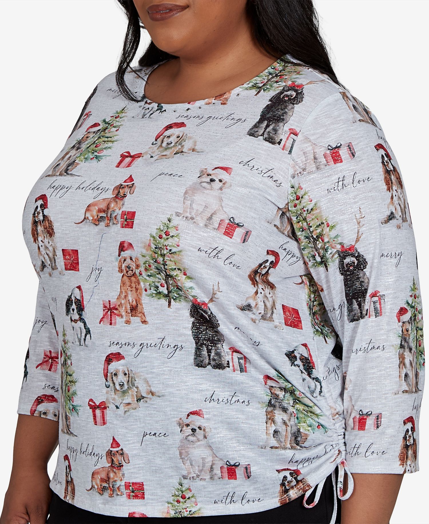 Plus Size Classic Gift Giving Dogs Holiday 3/4-Sleeve Knit Top