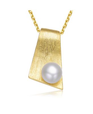 Sterling Silver 18K Gold Plated Unique Pearl Pendant Necklace