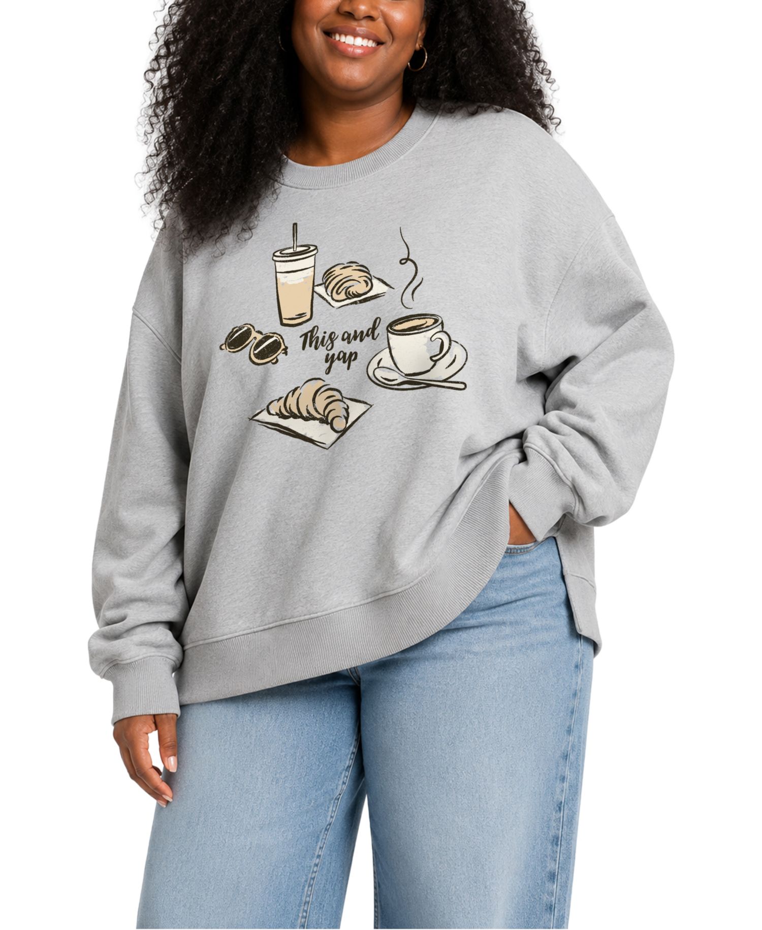 Plus Size Oversized Graphic Fleece Crewneck Sweatshirt