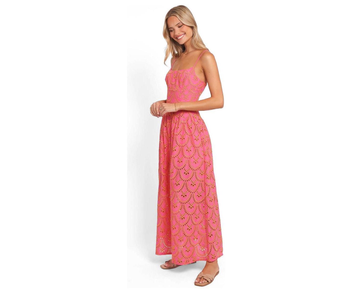 Женское платье Petal and Pup Sonny Maxi Floral-Embroidery Square-Neck Eyelet, цвет: Розовый / Оранжевый — фото 2