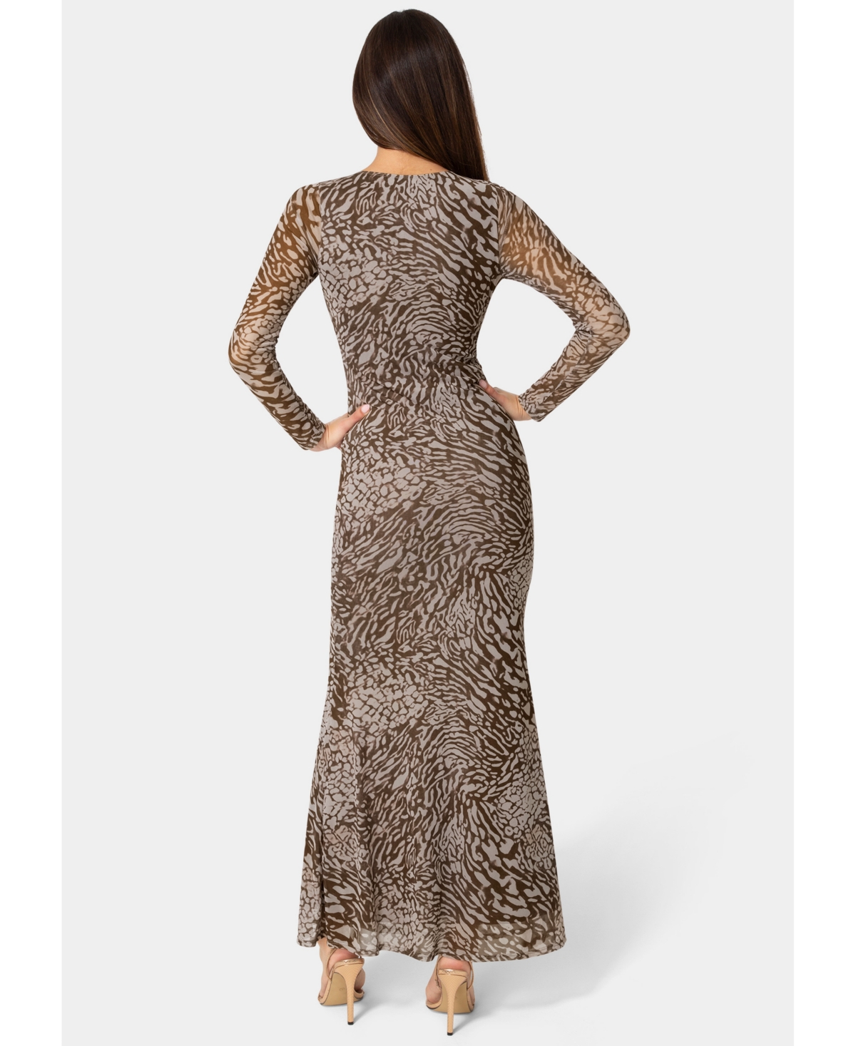 Bebe Womens Long Sleeve Mesh Maxi Dress