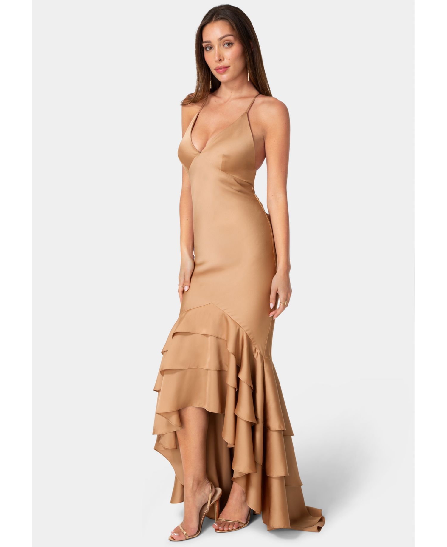 Women's High-Low Tiered V-Neck Gown