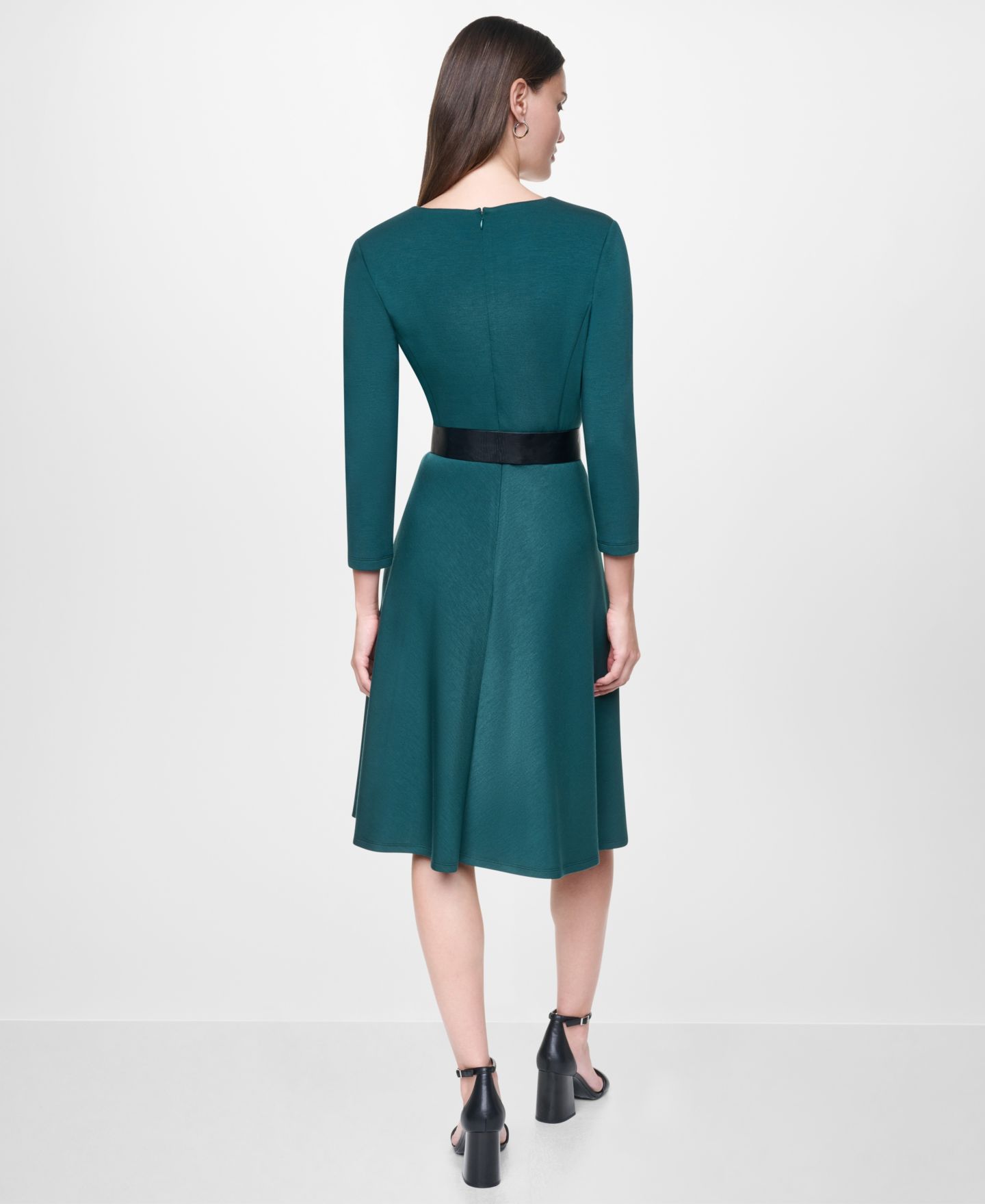 Женское платье DKNY Petite V-Neck 3/4 Sleeve Fit & Flare, цвет: Malachite — фото 5