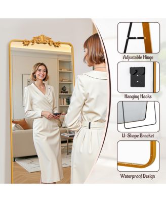 Retro Full Length Mirror, 58"x18" Carved Floor Mirror for Bedroom, Hanging Mounted for Living Room Cloakroom