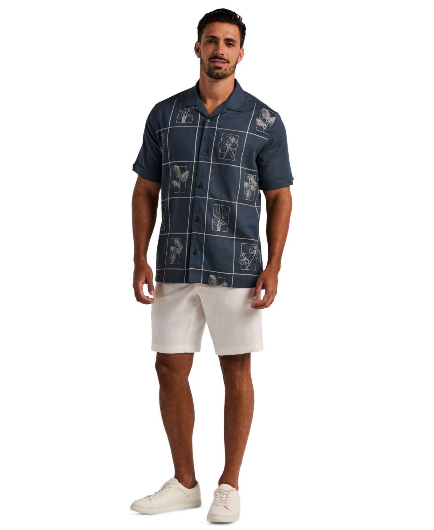 Мужская рубашка Cubavera Linen Blend Embroidered Guayabera, цвет: Big Dipper — фото 2