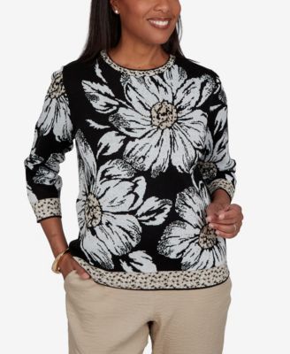 Petite Travel Advisory Floral Knit Sweater