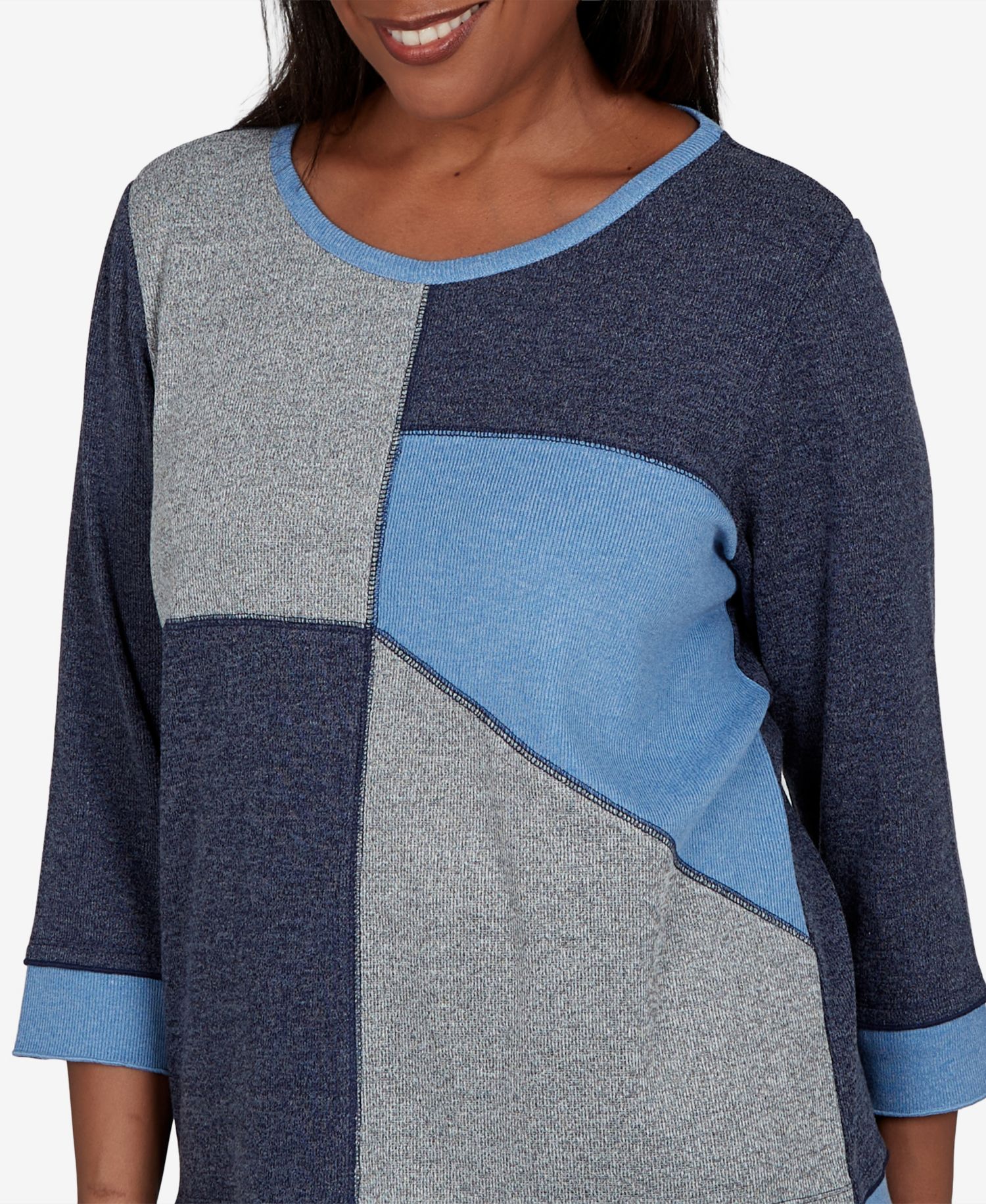 Petite Classic Heathered Colorblock 3/4-Sleeve Knit Top