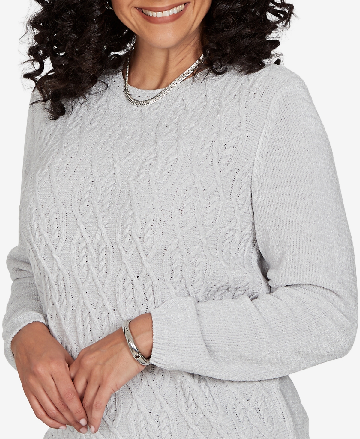 Alfred Dunner Petite Classic Cable Pullover Chenille Sweater