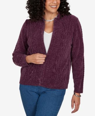 Petite Cable Knit Full-Zip Collared Cardigan