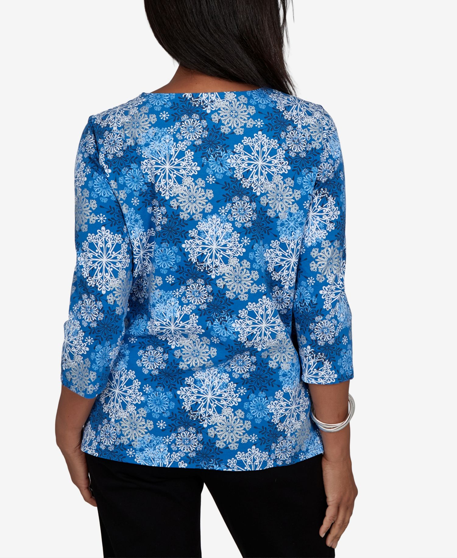 Petite Snowflake Print 3/4-Sleeve Holiday Knit Top