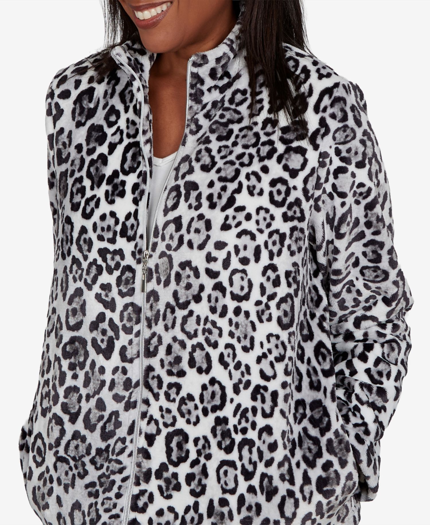 Petite Animal-Print Stand-Collar Knit Jacket