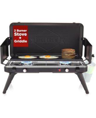 2-Burner Gas Camping Stove and Griddle - 20,000 BTU Propane Portable Grill with Igniter