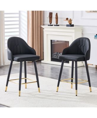 2 Piece PU Leather Bar Stools, Counter Height with Gold Footrest Dining Chairs