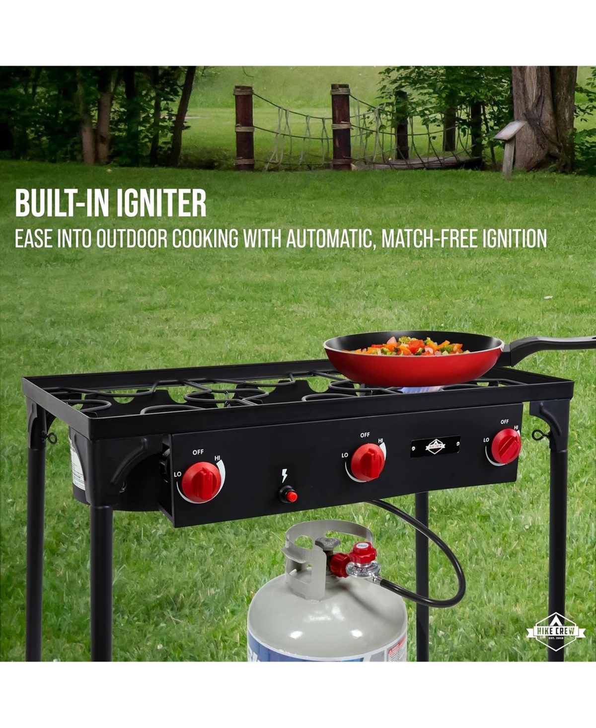 Hike Crew 3-Burner 225,000 Btu Gas Camping Stove, Portable Stove with Auto Ignition