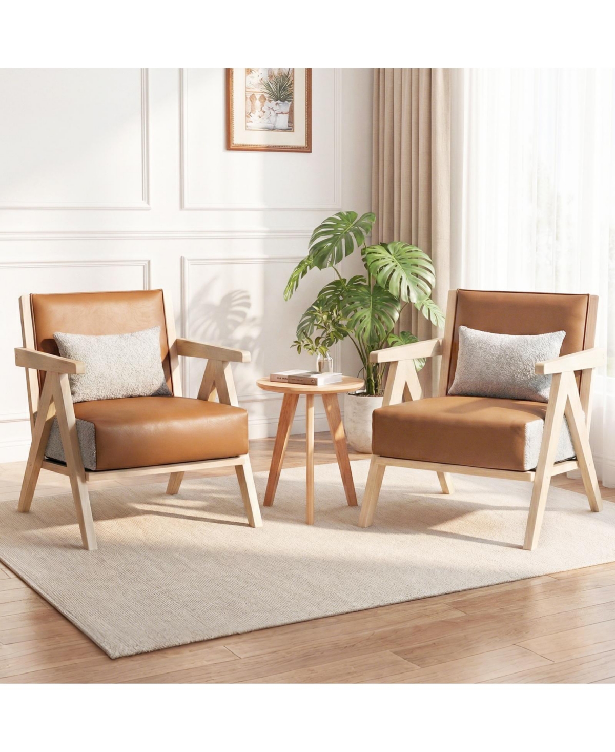 Costway 3 Piece Living Room Furniture Set with Rubber Wood Frame, Padded Seat