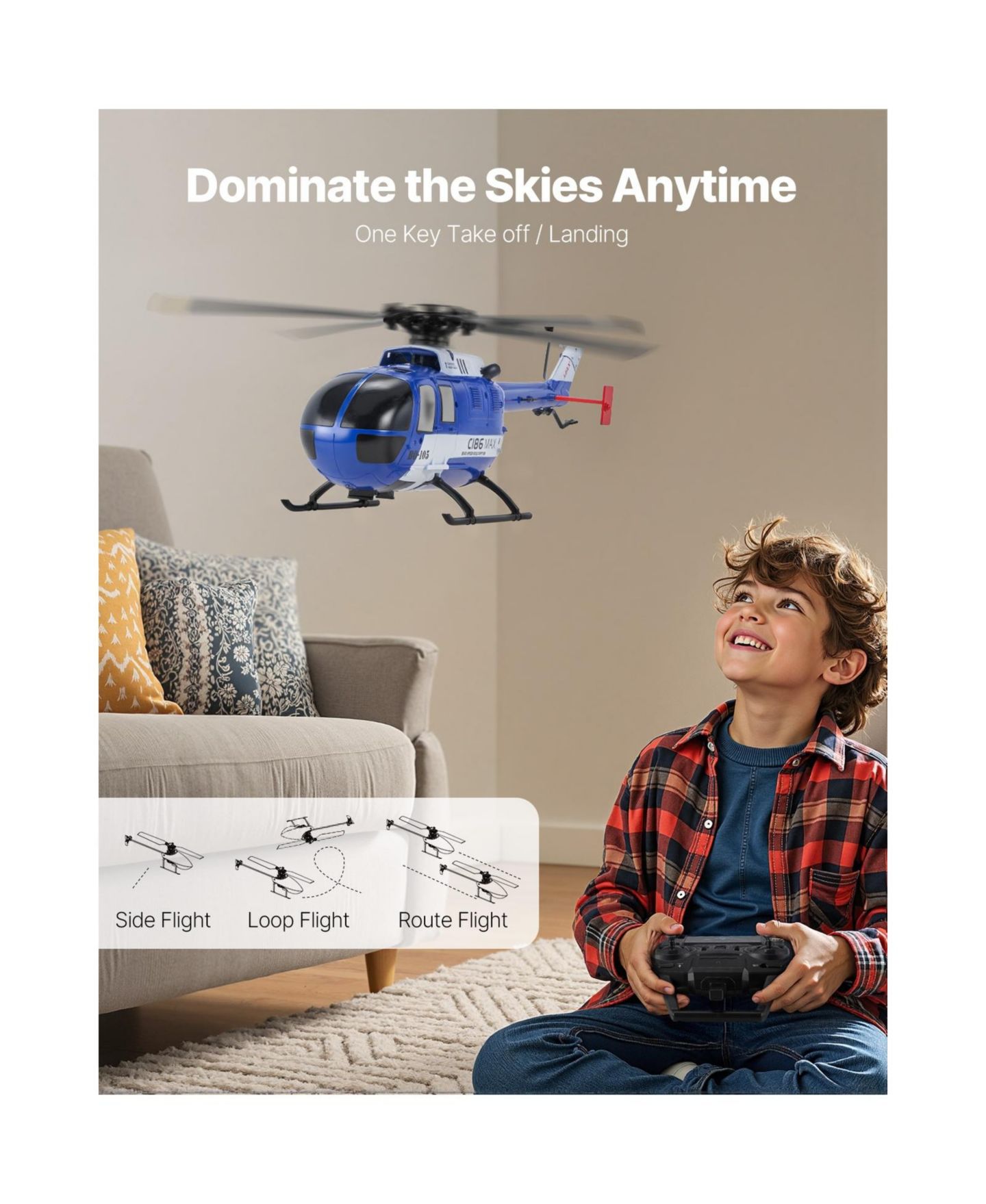 Детская игрушка SEVORLEY 4-Propeller RC Helicopter, 2.4GHz 6-Axis Gyro Remote Control Plane for Beginners, цвет: Синий / Белый — фото 2