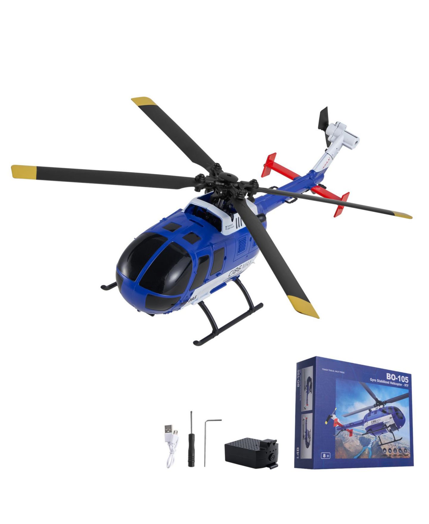 Детская игрушка SEVORLEY 4-Propeller RC Helicopter, 2.4GHz 6-Axis Gyro Remote Control Plane for Beginners, цвет: Синий / Белый — фото 10