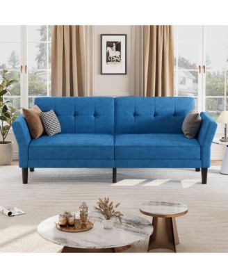 89" Futon Sofa Bed, Modern Sleeper Couch with Adjustable Backrest and Armrest, Convertible Couch Bed with Deep Seat for Living Room Bedroom