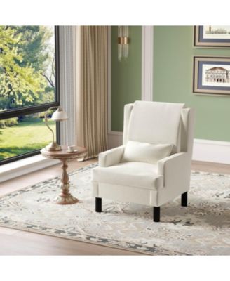 Chenille Wingback Accent Chair with Lumbar Pillow, Mid-Century Modern Reading Chair, Wood Legs