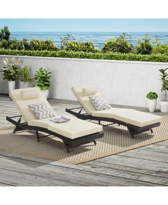 Set of 2 Wicker Outdoor Chaise Lounge Chair with Cushions, Adjustable Patio Lounger