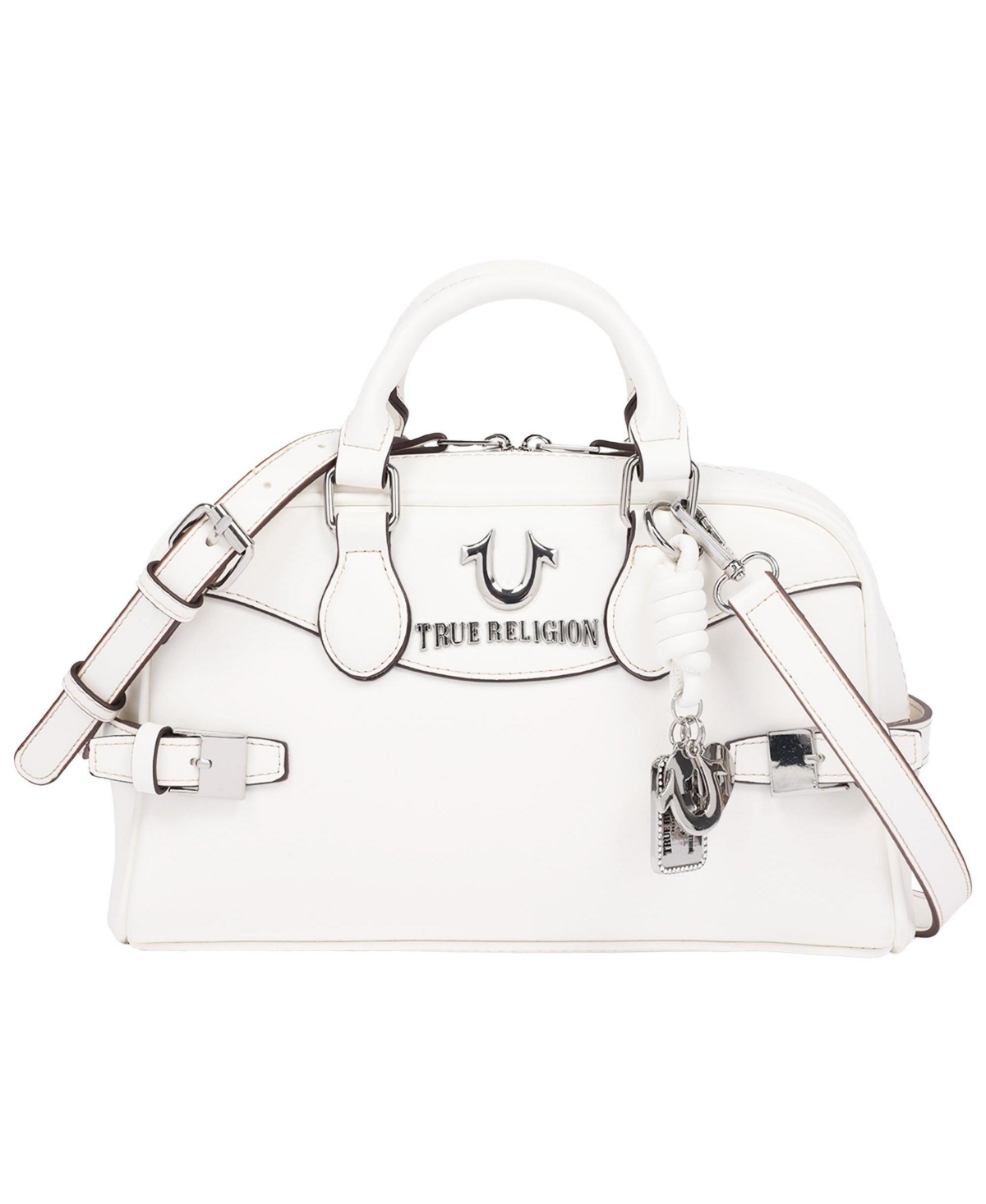 True Religion Brooks Smooth Pu Belted Satchel - Women s Top Handle Satchel with Detachable Crossbody Strap - White