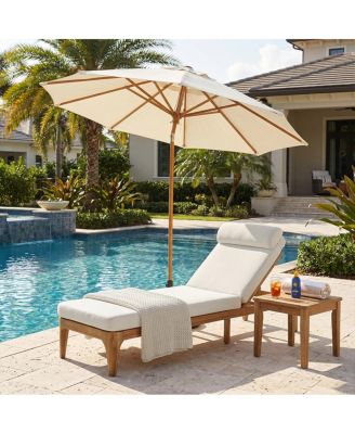 Outdoor Acacia Wood Chaise Lounge, Patio Sun Lounger Recliner with Pillow and Cushion