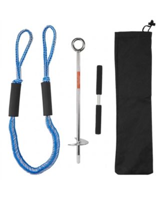 Screw-In Sand Anchor, 18 in Stainless Steel Beach Auger Anchor with Spiral Blade and Bungee Rope