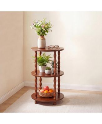 3-Tier Round Side Table with Storage Shelf, Compact Vintage Accent Table for Living Room Bedroom Office Nursery Small Spaces, Easy Assembly
