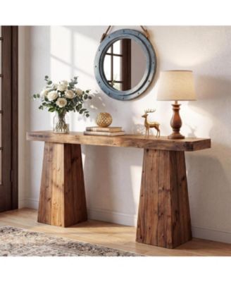 63" Entryway Console Table, Solid Wood Sofa Table Behind Couch | Farmhouse Style, Narrow Design, Extra-wide Legs