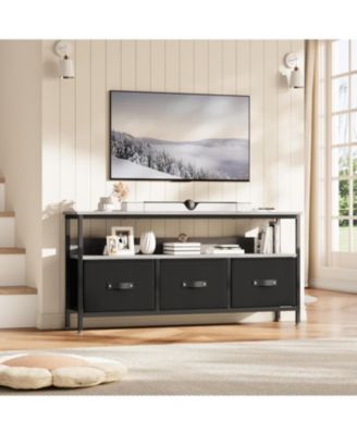TV Stand for Bedroom – 3-Drawer Entertainment Center with Open Shelf, Fits 32-55" TVs, Fabric Drawers