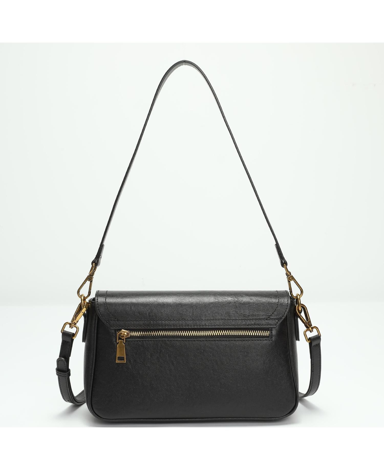 Women's Mila Leather Shoulder Bag Convertible Crossbody Purse with Gold Hardware