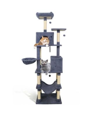 80 Inch Cat Tree with 2 Large Condos Hammock Basket and Sisal Scratching Posts