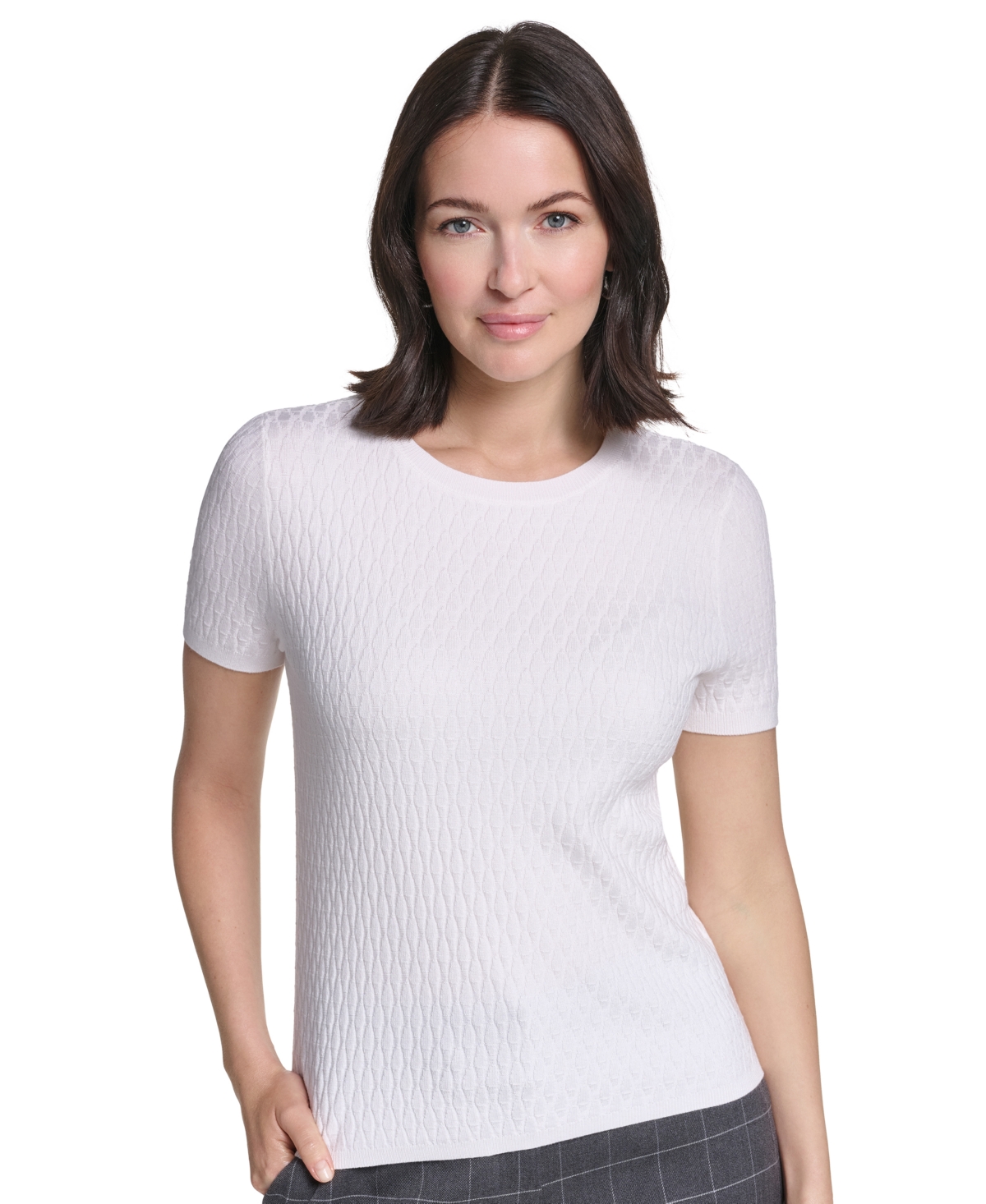 Calvin Klein Women's Textured Short-Sleeve Crewneck Top - Cream