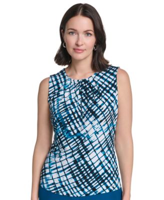 Women's Pleated Crewneck Sleeveless Top