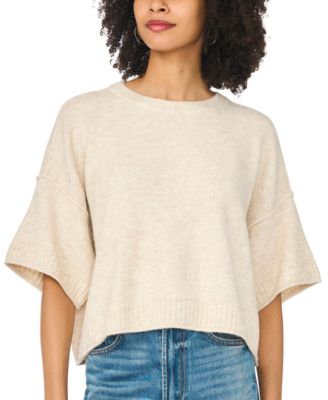 Women's Elbow Length Exposed Seam Crew Crop Sweater