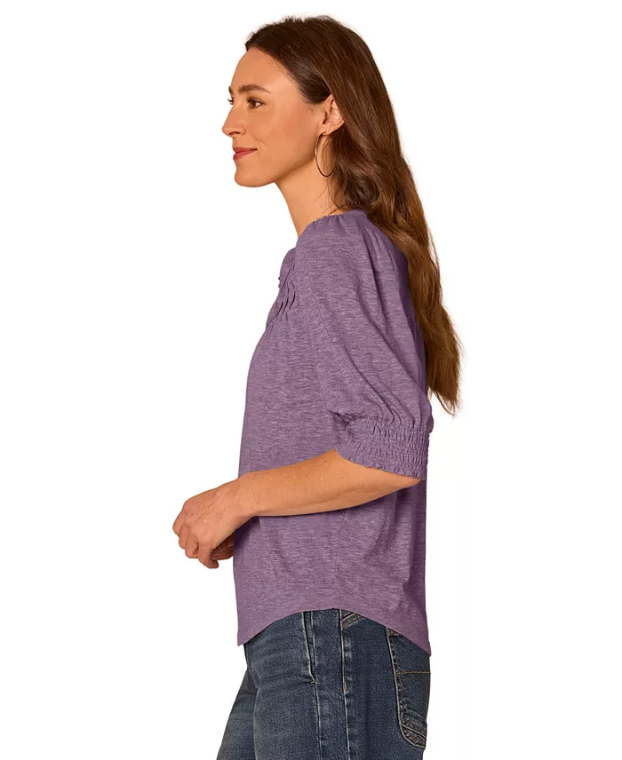 Petite Mandarin Collar Blouson-Sleeve Knit Top - thumbnail 8