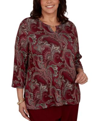Plus Size Union Square Paisley Melange 3/4-Sleeve Blouse