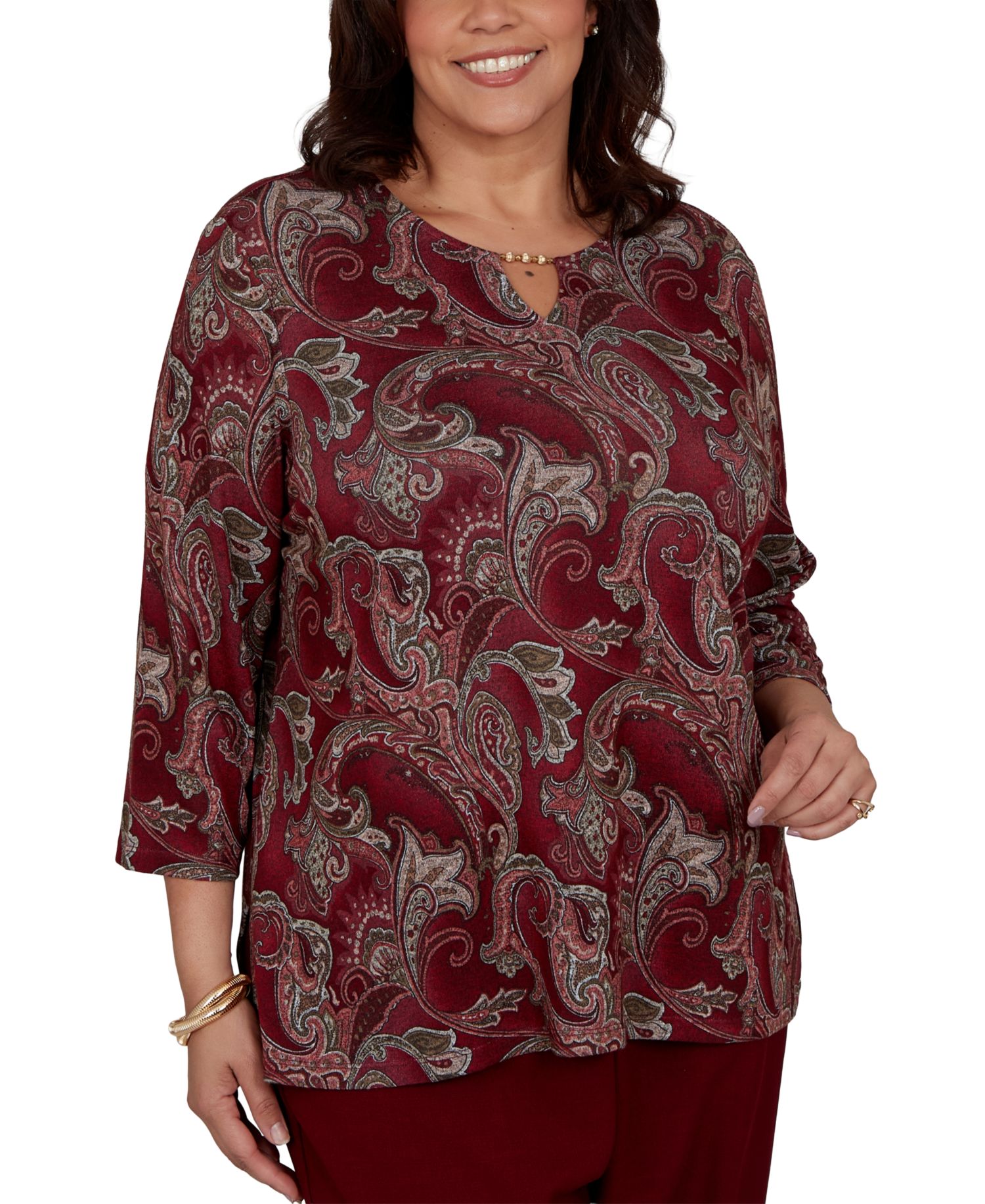Plus Size Union Square Paisley Melange 3/4-Sleeve Blouse
