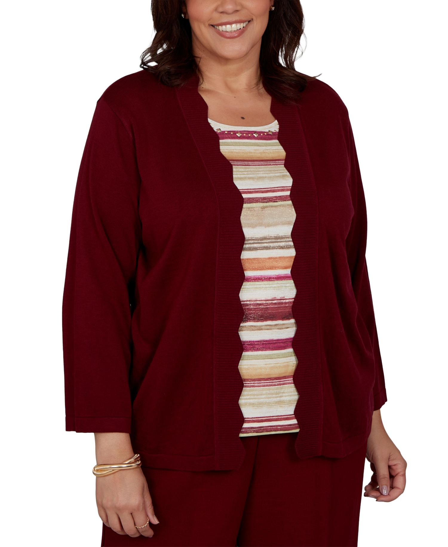 Plus Size Union Square Two-in-One Scalloped Cardigan