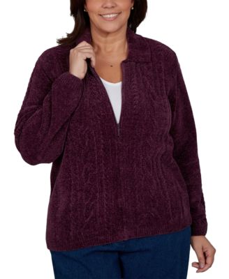 Plus Size Cable-Knit Chenille Full-Zip Cardigan