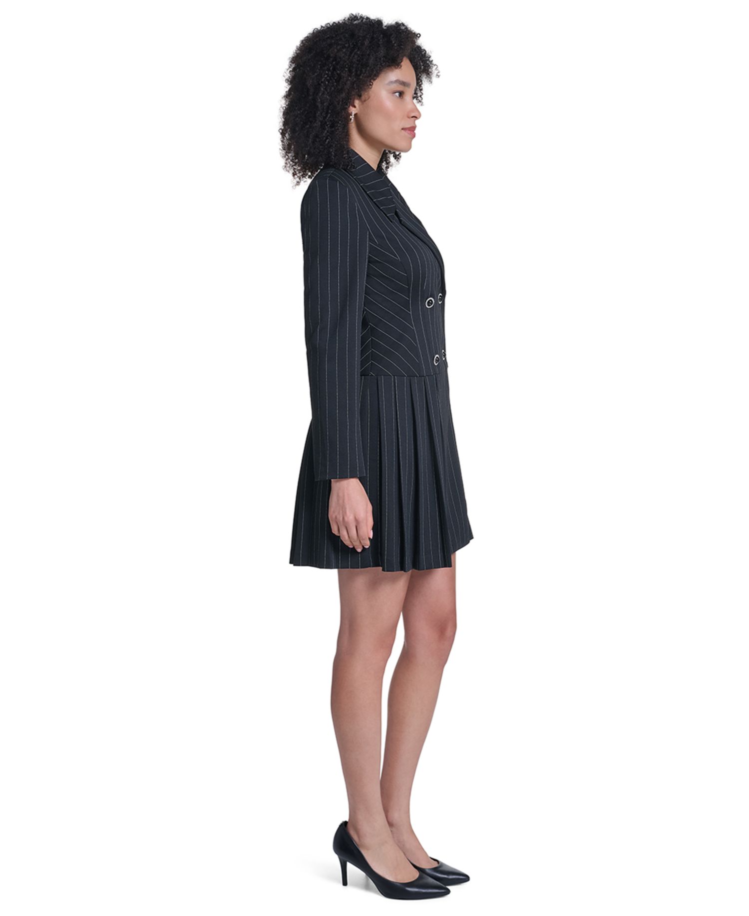 Women's Pinstripe Pleated Skirt Blazer Dress