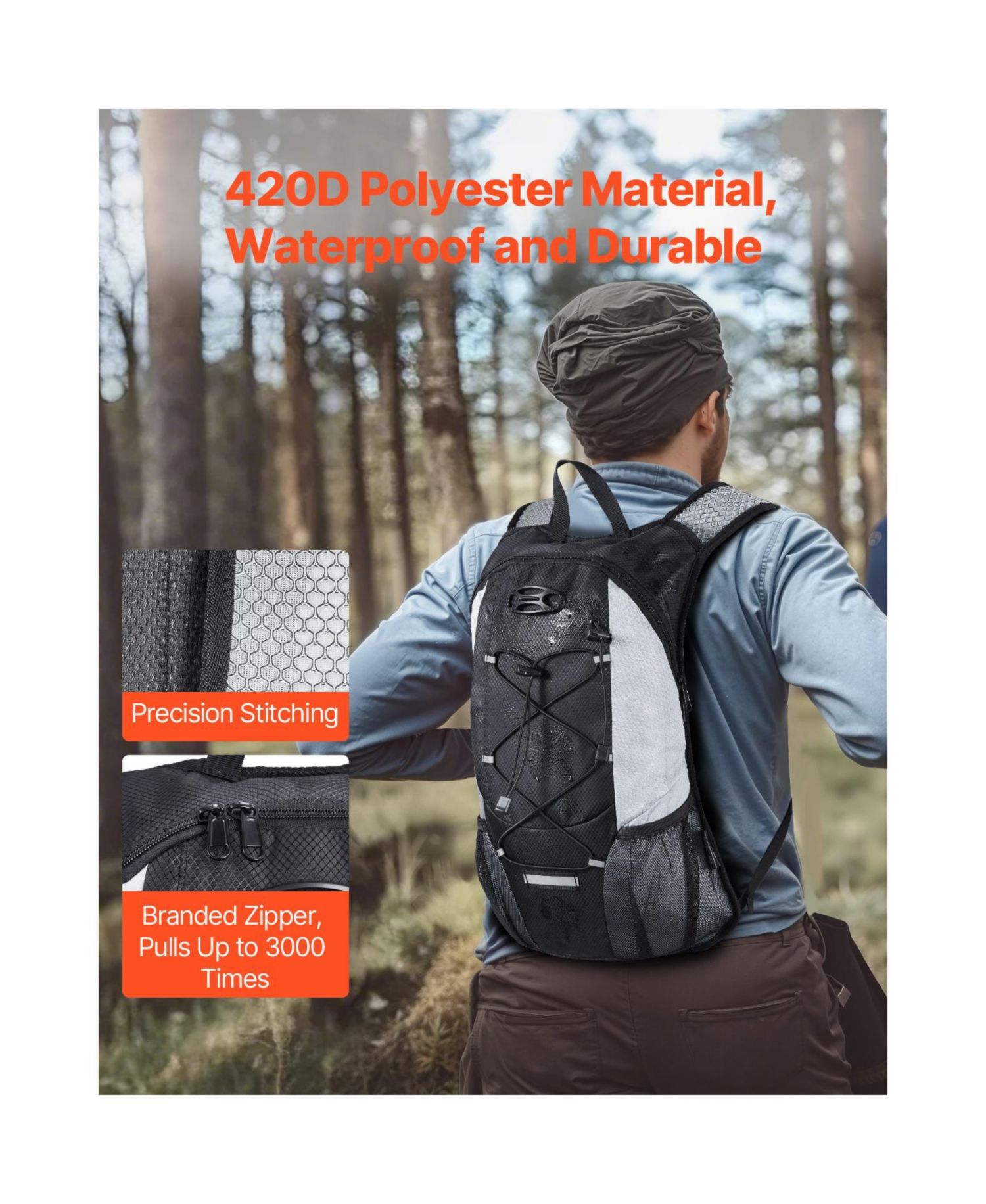 Hydration Backpack with 2L TPU Water Bladder, Lightweight 8L Hiking Daypack for Running and Cycling