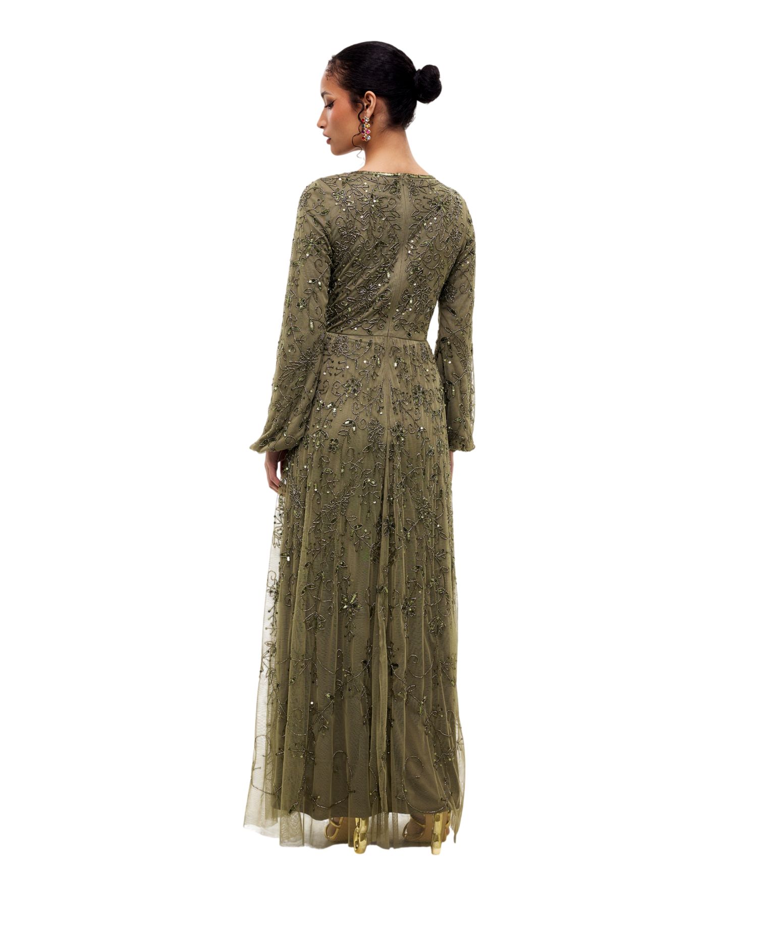 Women's Modest Ebellished Sequins A Line Maxi Dress