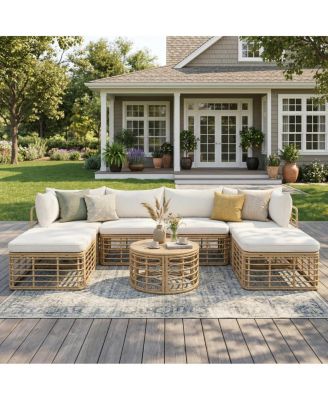 7-Piece PE Rattan Conversation Set, All-Weather Outdoor Modular Sofa Set