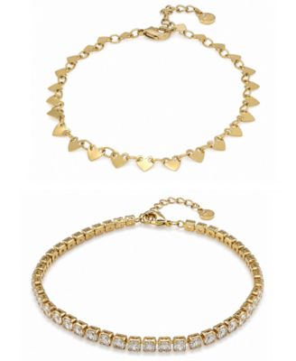 Cubic Zirconia 18k Gold Plated Brass Chain Duo Bracelet